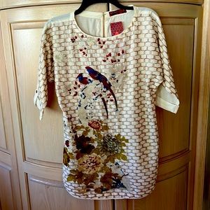 Embroidered Top or Kurti cotton Birds embroidery 3/4 sleeves